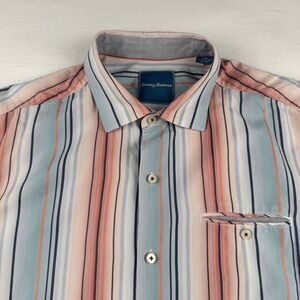 Tommy Bahama Mens Dress Shirt Striped Multicolor Button Down Silk Cotton Large
